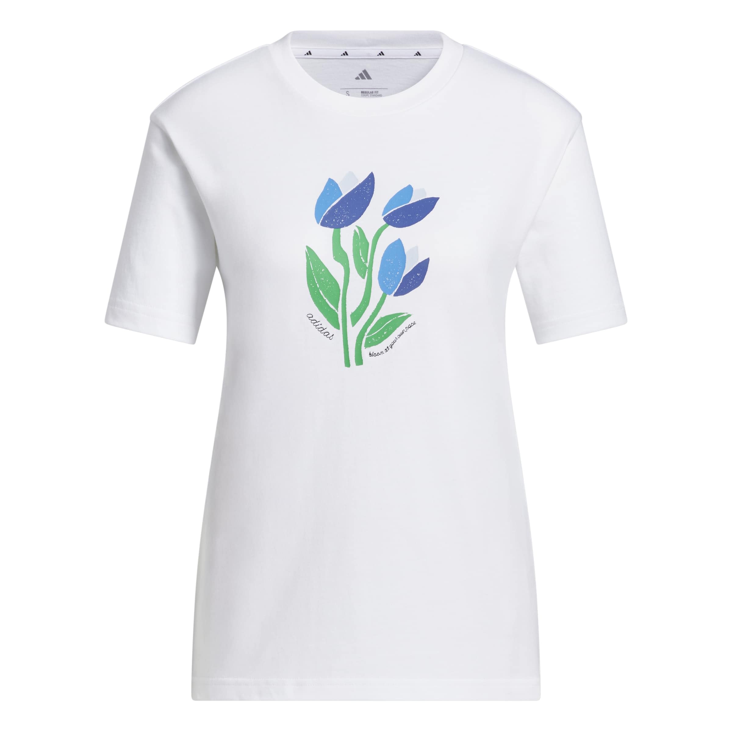 adidas Women's Floral Bloom At Your Own Pace Graphic Shirt, White, S