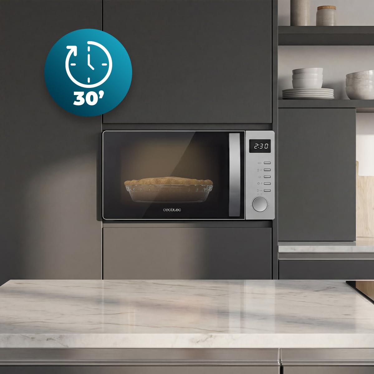 Cecotec Cyfrowa kuchenka mikrofalowa Proclean 5005 Silver. 700W, 20L, technologia 3DWave, 5 poziomów mocy, timer 30 min, rozmrażanie, wyświetlacz z zegarem, gotowe posiłki natychmiast gotowe