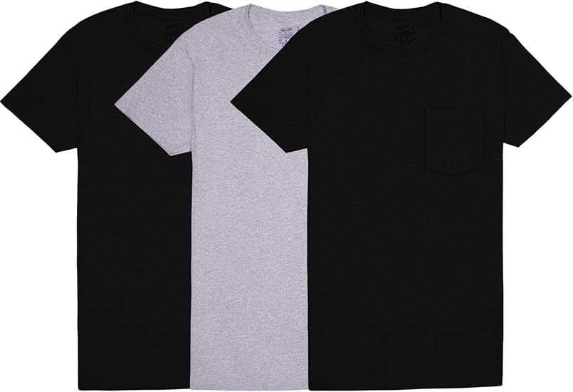 Fruit of the Loom Mens Pocket Tee Undershirts, Moisture Wicking & Tag Free, Short Sleeve Pocket T-Shirts