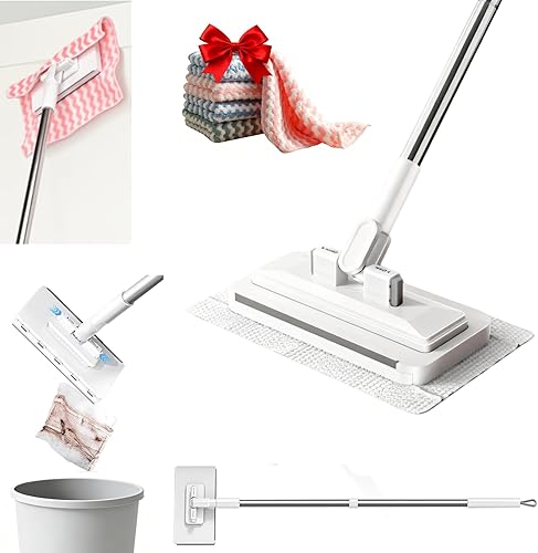 Miniatura 11 de KZKR Juego de trapeador cuadrado giratorio y balde con 2 almohadillas de microfibra reemplazables y sistema de separación automática de agua sucia y