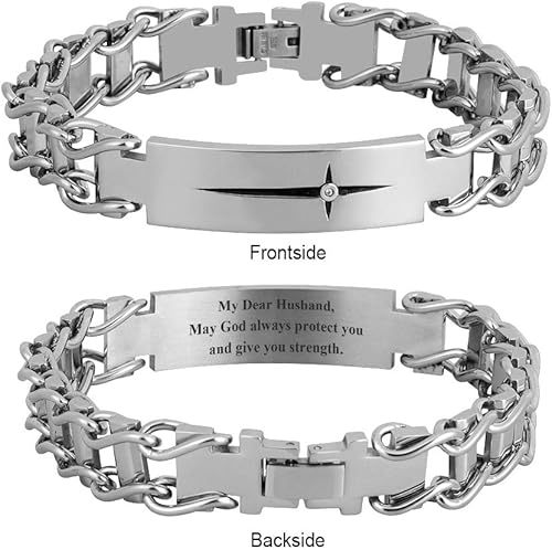 Miniatura 2 de Mens Cross Bracelet, Son Grandson Dad Husband Bracelets, Stainless Steel Link Bracelet Adjustable