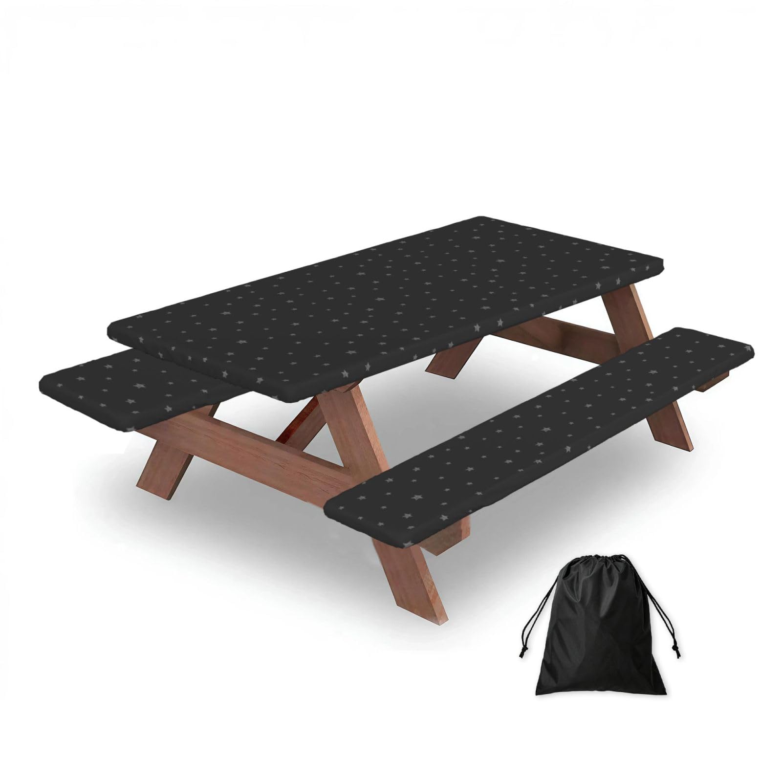 Dopklna As Picture Stars On Black Background, Picnic Table Cover With Bench Covers -Waterproof Elastic Fitted Tablecloth For Garden Camping Patio 76X152cm