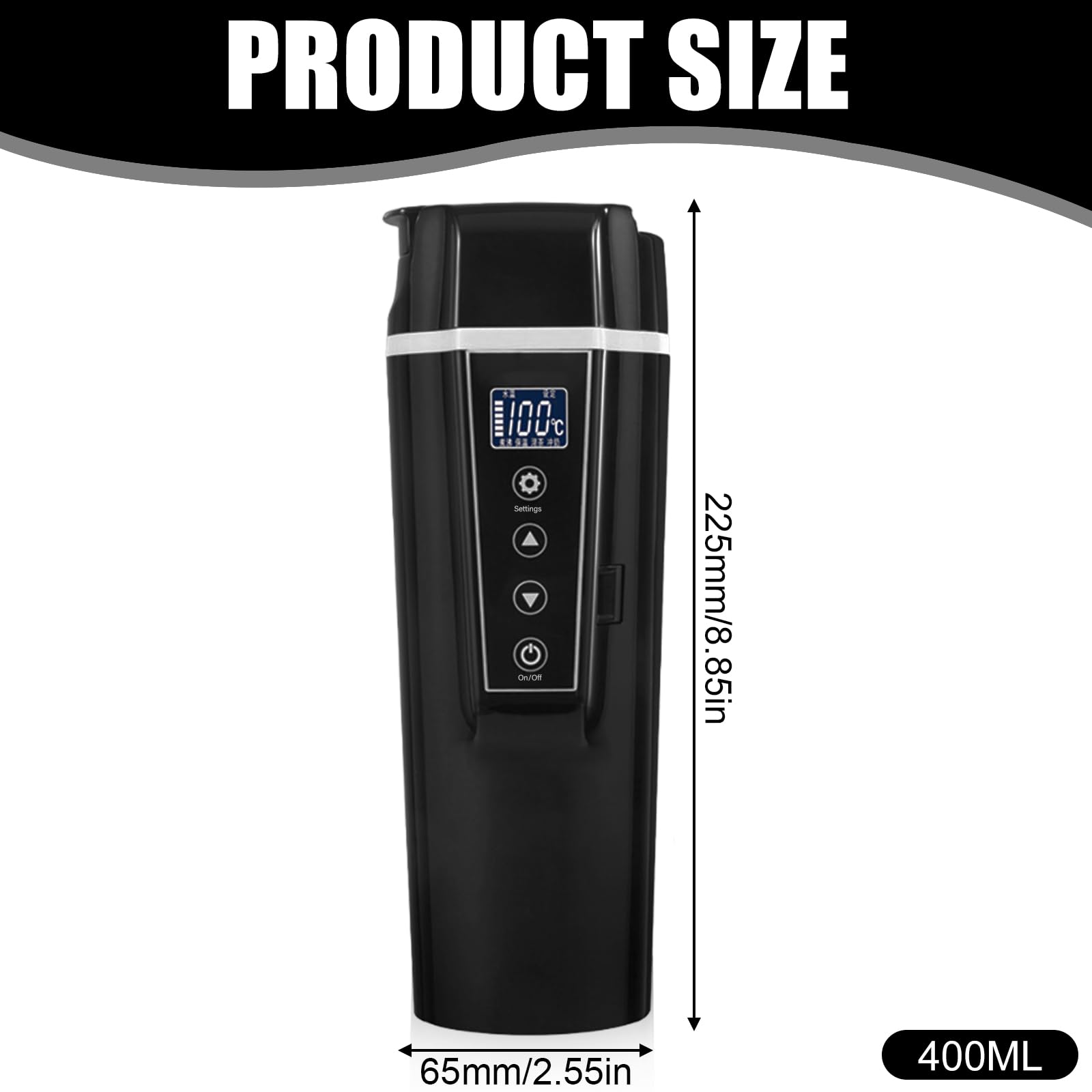Podróżny czajnik samochodowy 12 V/24 V, 400 ml, elektryczny kubek grzewczy z zapalniczką, przenośny kubek do kawy, herbaty do 100°C, do samochodów ciężarowych, taksówek, kontroli temperatury