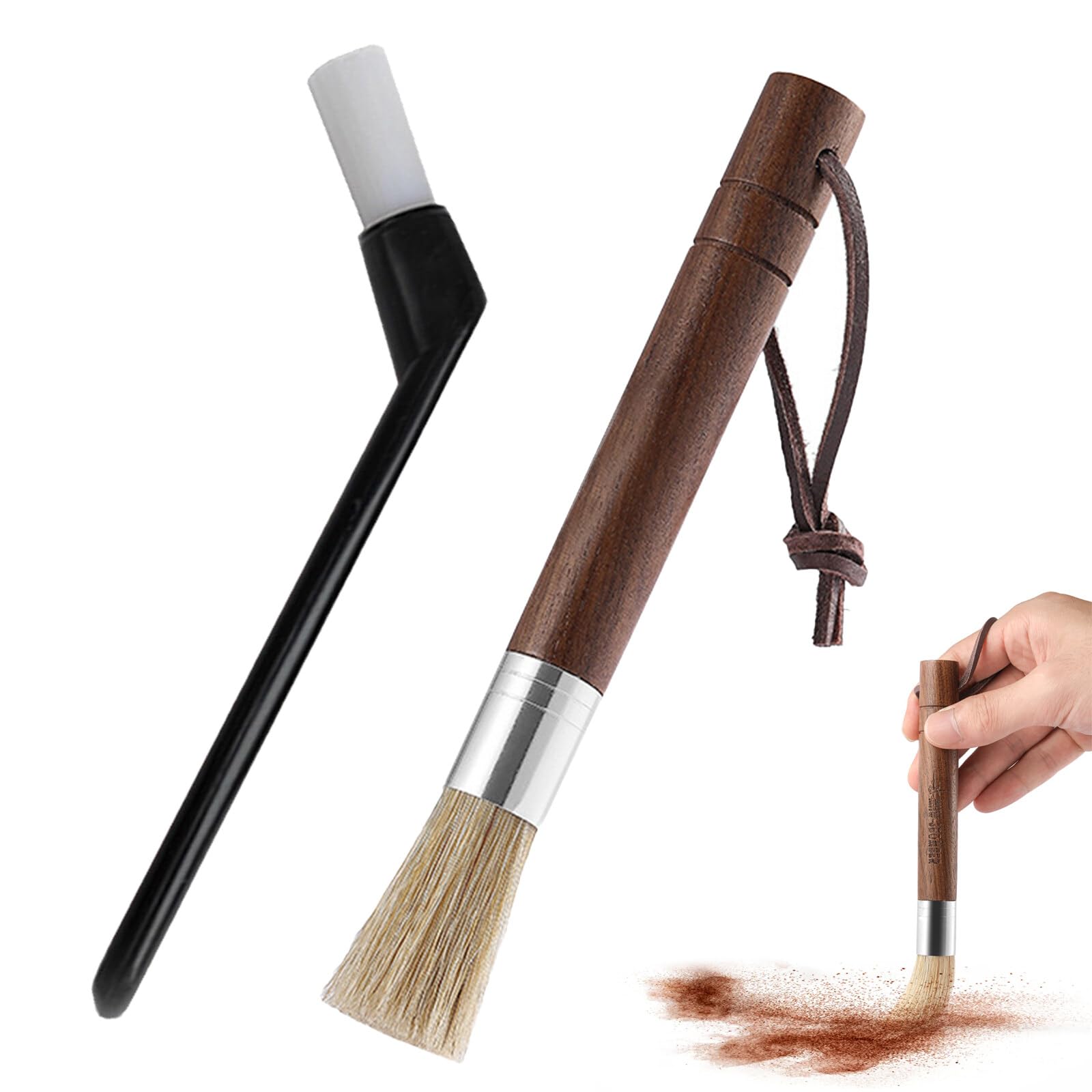 Set 2 Pennelli Barista Per Pulizia - Dritto E Angolato, Setole Cinghiale, Con Cordino - Foto 11