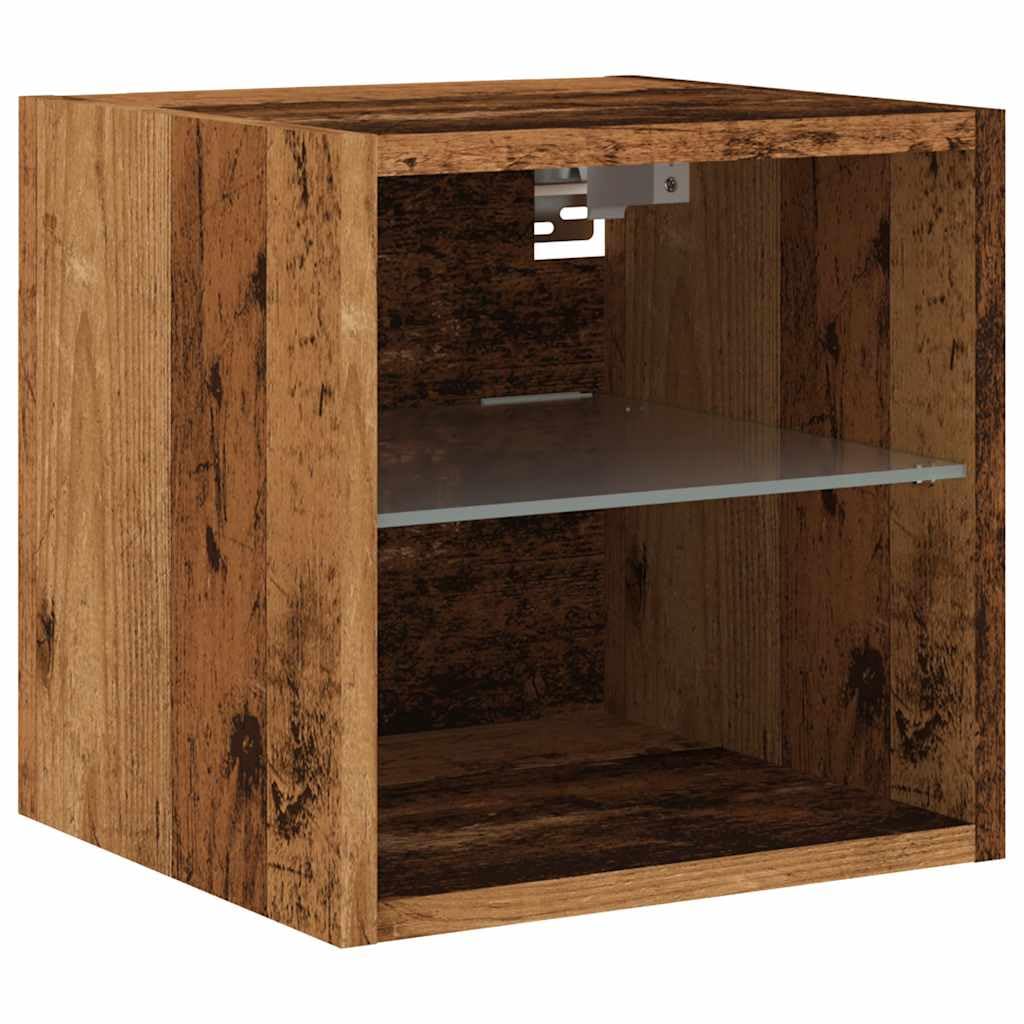 Set di 2 armadi da parete con illuminazione LED RGB, effetto legno antico, 30 x 28,5 x 30 cm, sospesi per soggiorno, camera da letto, centro intrattenimento