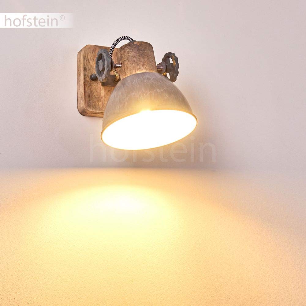 hofstein Aplique de pared Orny, spot de pared en diseño retro/vintage, aplique regulable de metal/madera en gris/blanco/marrón, 1 luz, 1 x casquillo E27,sin bombilla(s)