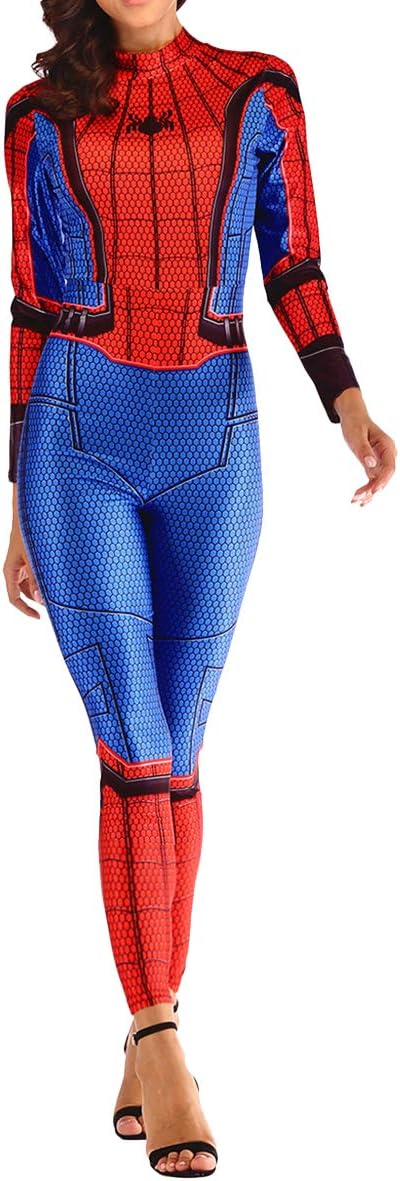 QQWE Female Spiderman Bodysuit Spandex Jumpsuits The Amazing Spider-Man Fancy Dress Costume Women's Christmas Halloween Show Cosplay Costume,A-M