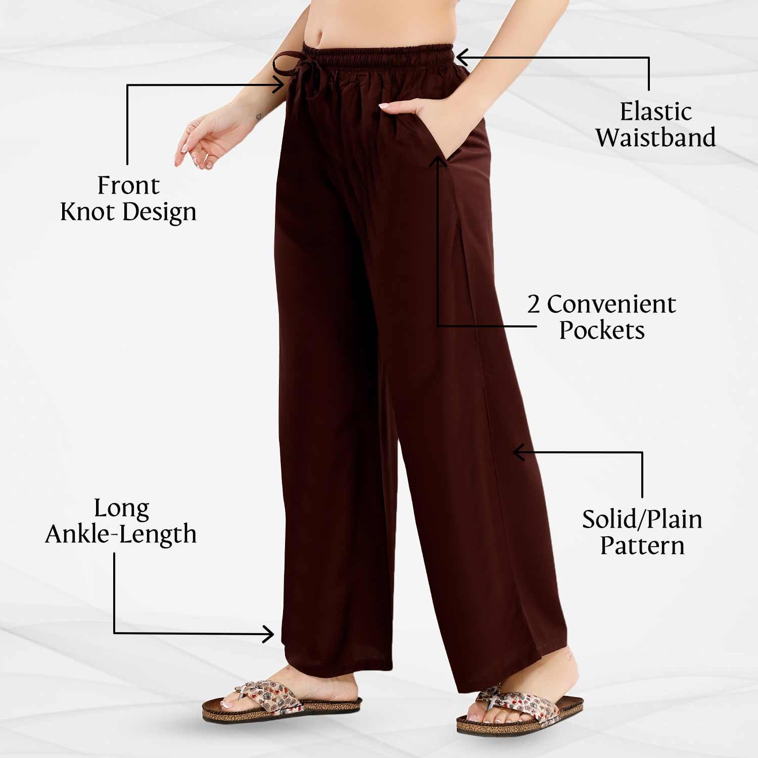 TRASA Ultra Soft Reyon Cotton Regular and Plus Palazzo for Womens and Girls - Brown - 4XL - Image 3 thumbnail