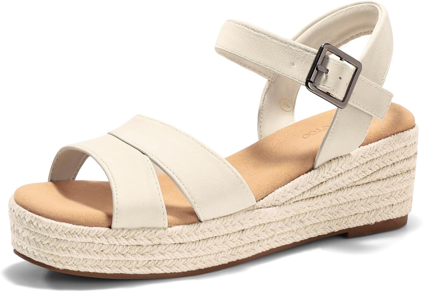 Coutgo Womens Wedge Platform Sandals Espadrille Heels Open Toe Buckle Ankle Strap Summer Shoes