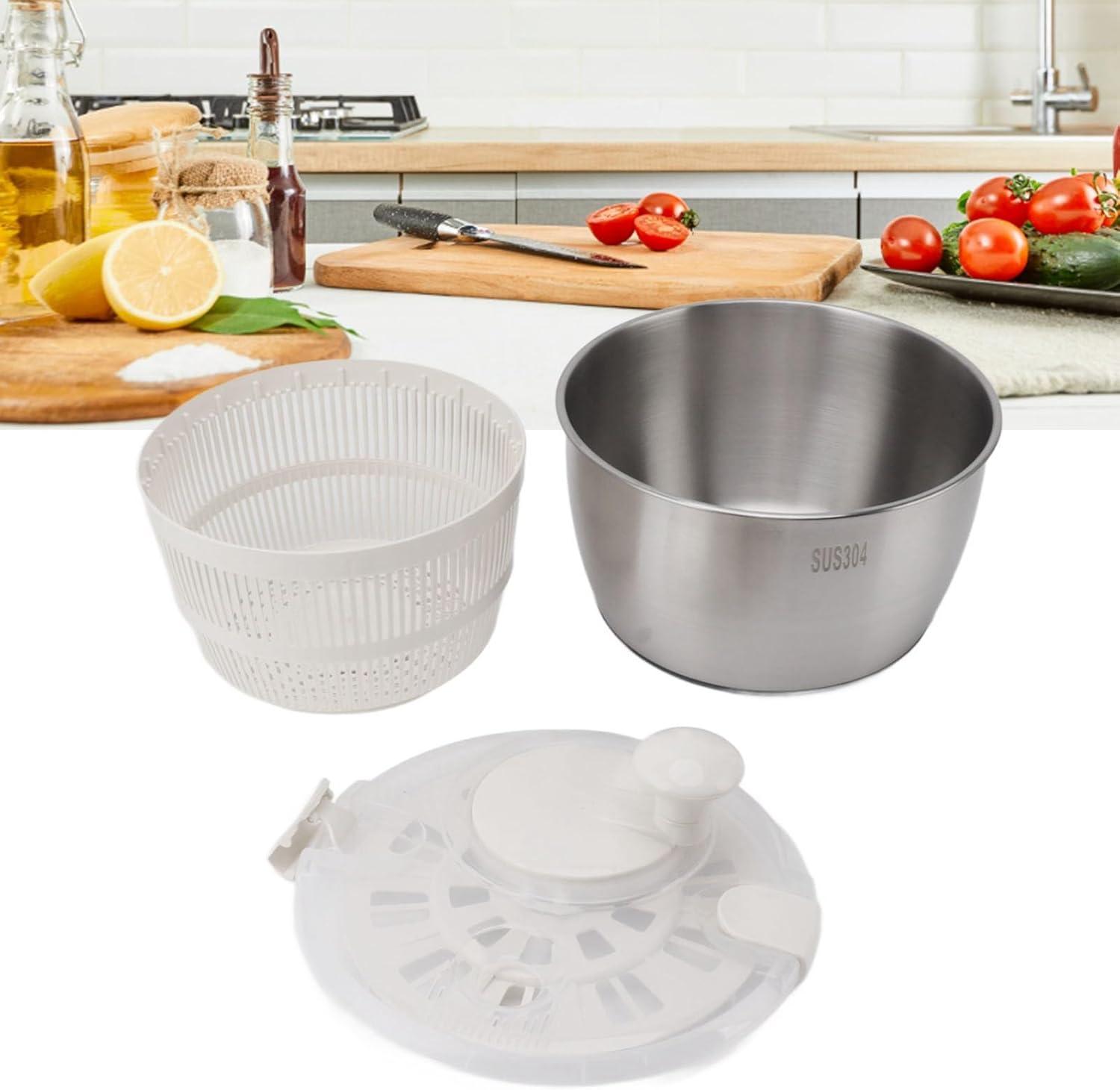 Stainless Steel Salad Spinner Multifunctional Large Capacity Lettuce Spinner Vegetable Dryer Fruit Washer Drain Basket