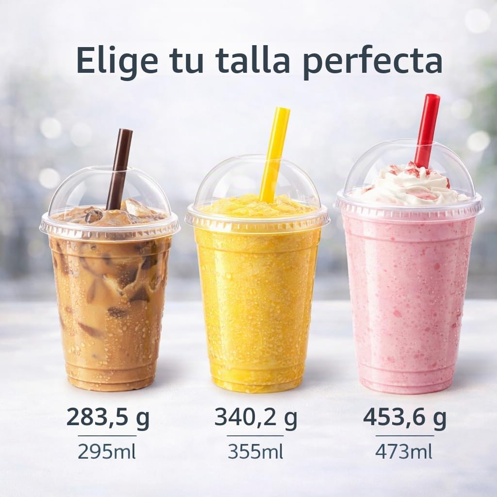Sabco,50 vasos de plástico de 12 onzas con tapas- Taza transparente ideal para batidos de frappe, jugo de batido, taza Boba y pajita, bebida granizado, perfecto para llevar y restaurantes.