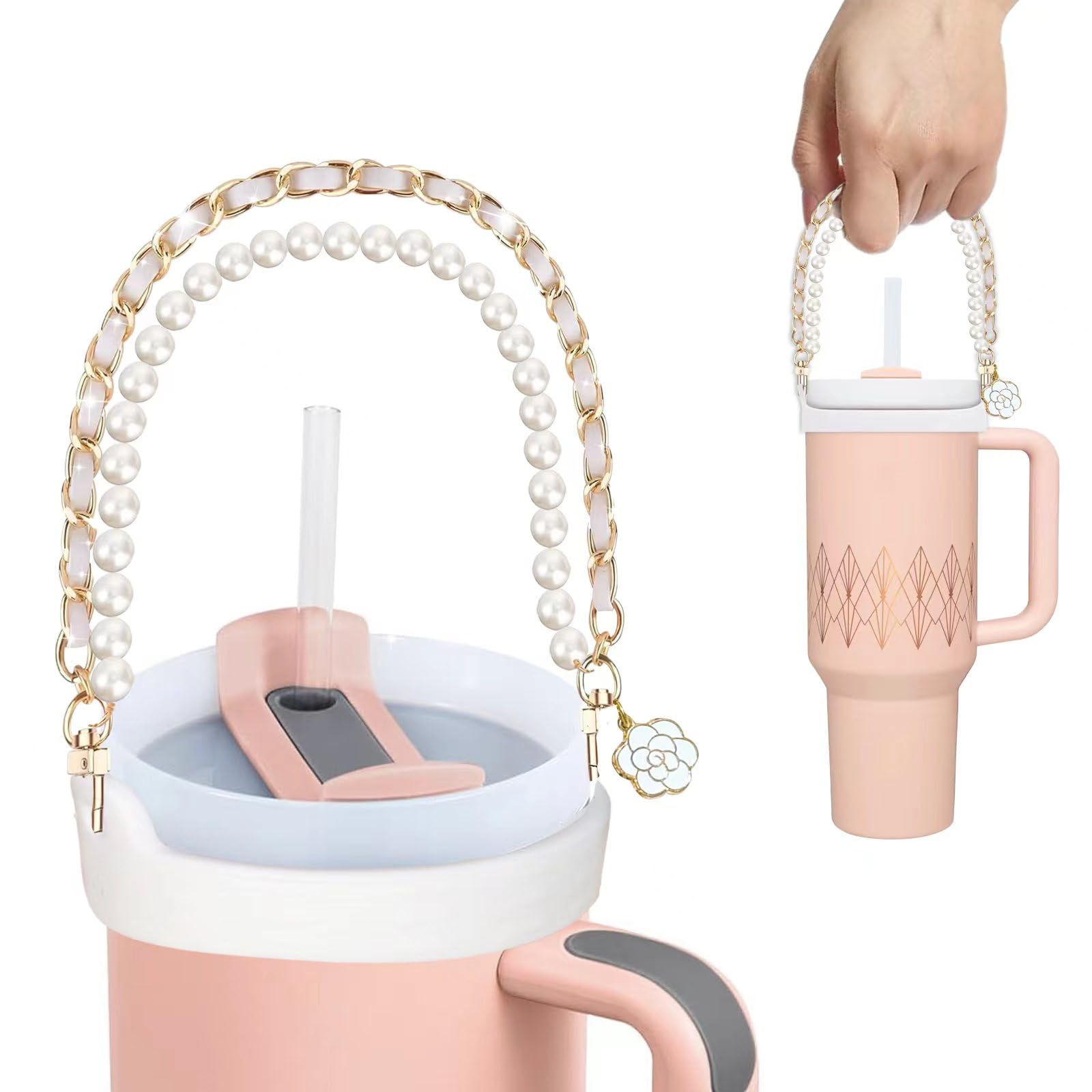 Adjustable Water Bottle Handle Strap For Stanley Cups & Tumblers (8oz-40oz) - Includes 2 Silicone Straw Toppers
