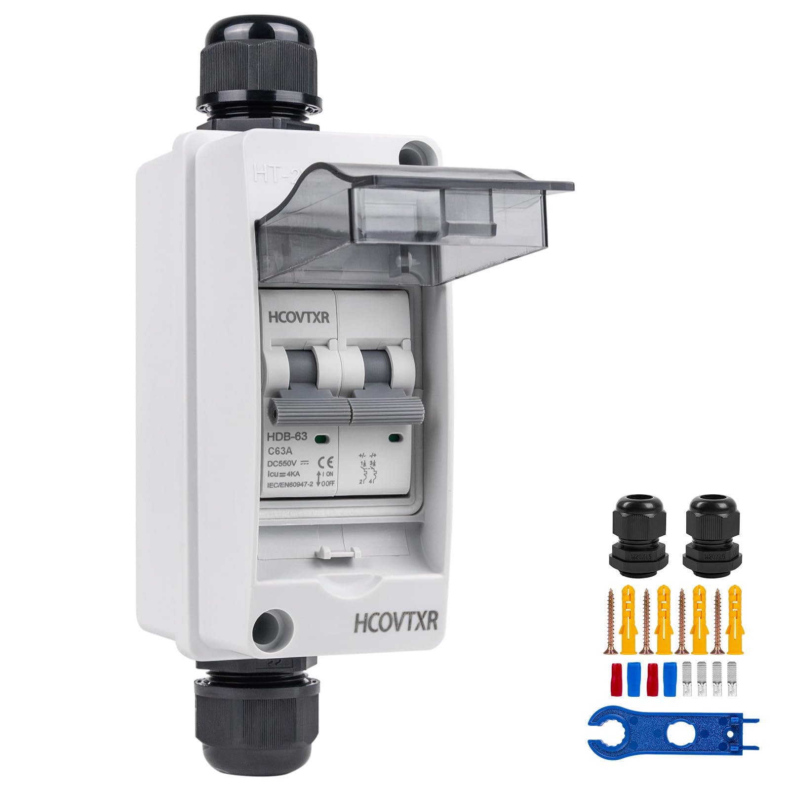 HCOVTXR Solar Disconnect Switch 63 Amp,550VDC Circuit Breaker Solar Disconnect Switch Box for Solar Panel RV PV Home