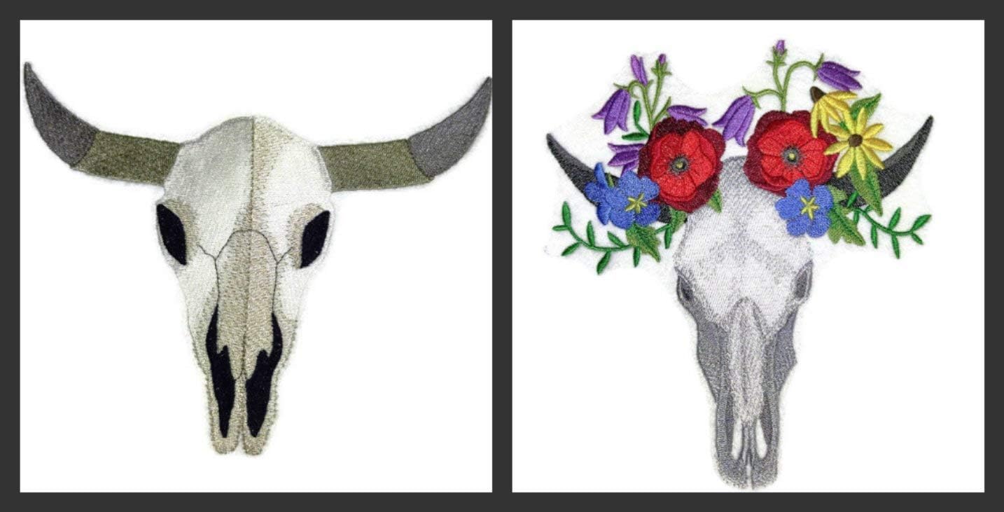 Amazing Animal Kingdom [Skull in Wildflowers [Custom and Unique] Embroidered Iron on/Sew Patch [7.69" *6.89"]