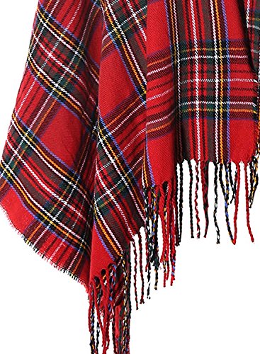 image for futurino Women's Winter Boho Chrismas Checked Tartan Hooded Poncho Cap