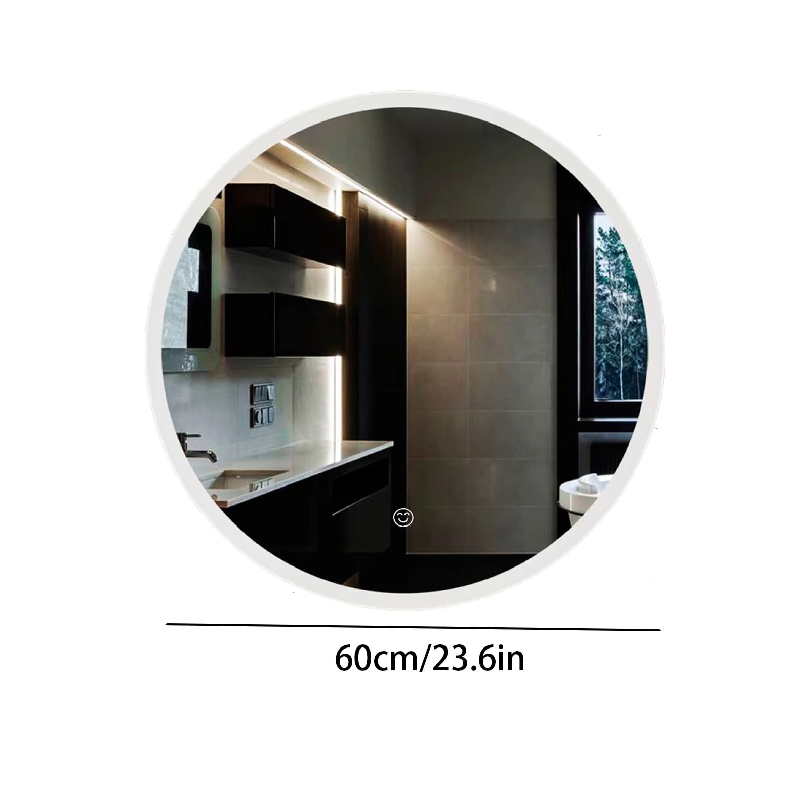 Okrągłe lustro, lustro łazienkowe LED, okrągłe lustro łazienkowe do przedpokoju, łazienki, salonu i innych, nowoczesne minimalistyczne lustro (kolor: trzykolorowe odmgławianie, rozmiar: 60 cm)
