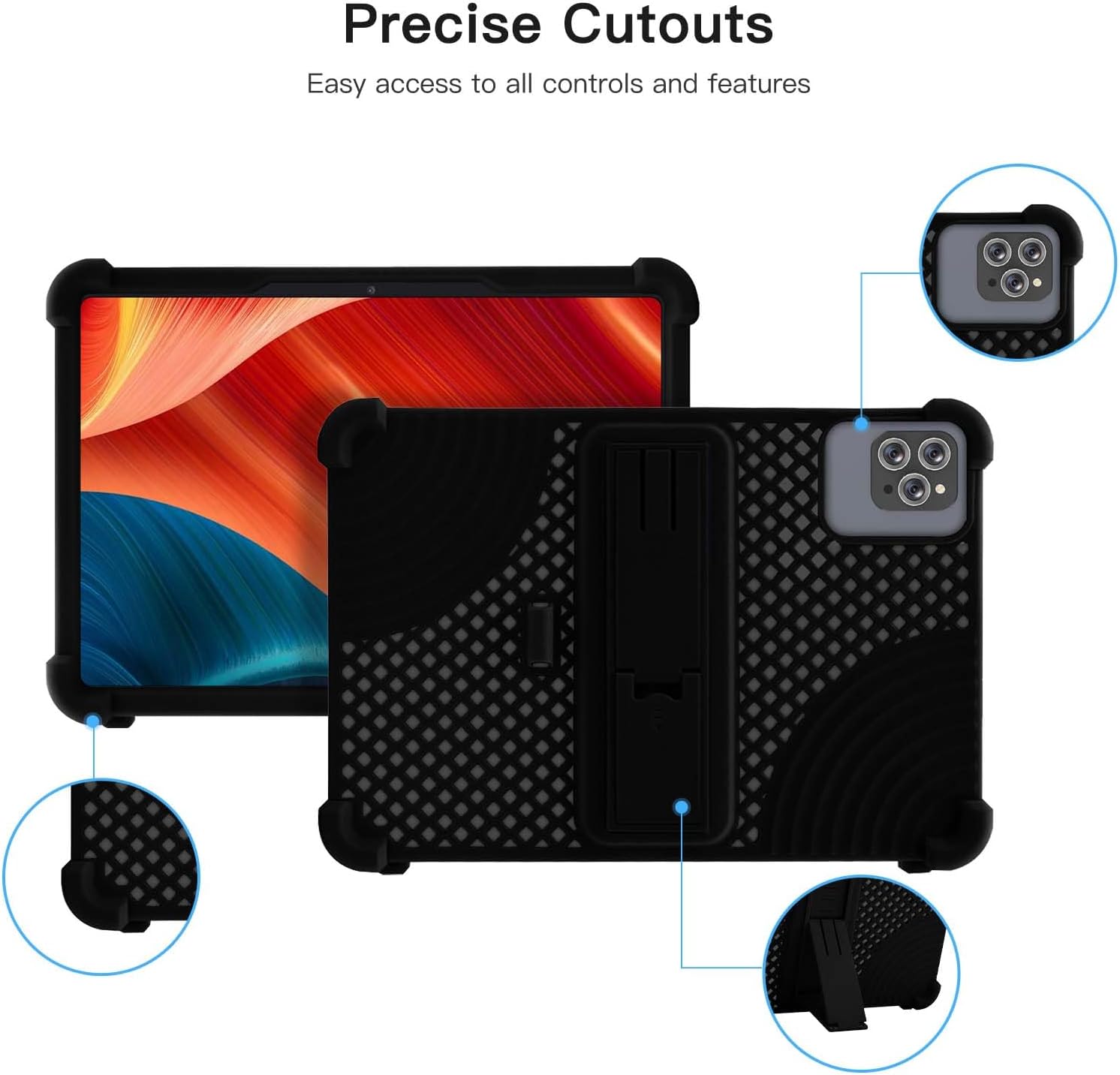 Case for VEAT00L T10 Android 13 Tablet 10.1 inch,Heat Dissipation Tablet Case,Soft Silicone Protector Cover,Kids Friendly,Adjustable Stand Cover,4 Corners Thicken Shockproof, Black image 4