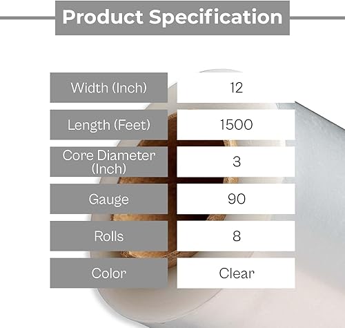 Miniatura 21 de PSBM - Envoltura elástica, 1 paquete, 12 pulgadas x 1500 pies, calibre 80, adherencia de plástico transparente, rollos de película elástica soplada