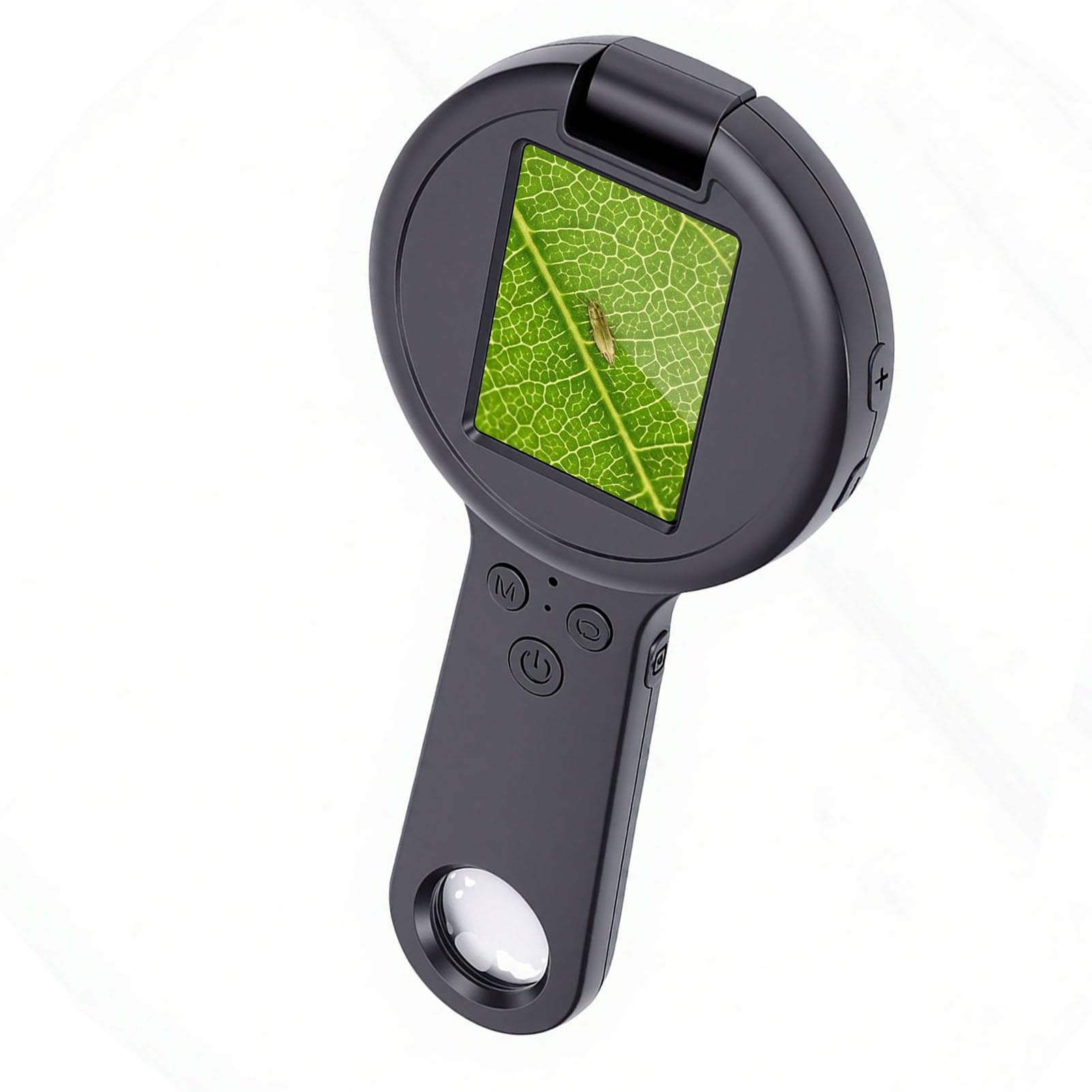 Sxhlseller Hand-Digitalmikroskop, 2-Zoll-Bildschirm, 500-fache Vergrößerung, Lupe mit 16 Zweifarbigen LED-Lichtern für Naturbeobachtung, Schmuckbewertung, Einstellbare Helligkeit, Automatisch (Black)