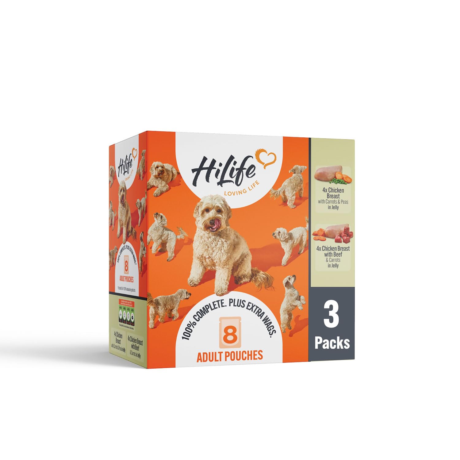 HiLife Adult Wet Dog Food, Mixed Chicken in Jelly Selection, Complete Dog Food Pouches, Grain Free & 100% Natural ingredients, Chicken with Veg & Beef (24 x 150g Pouches)