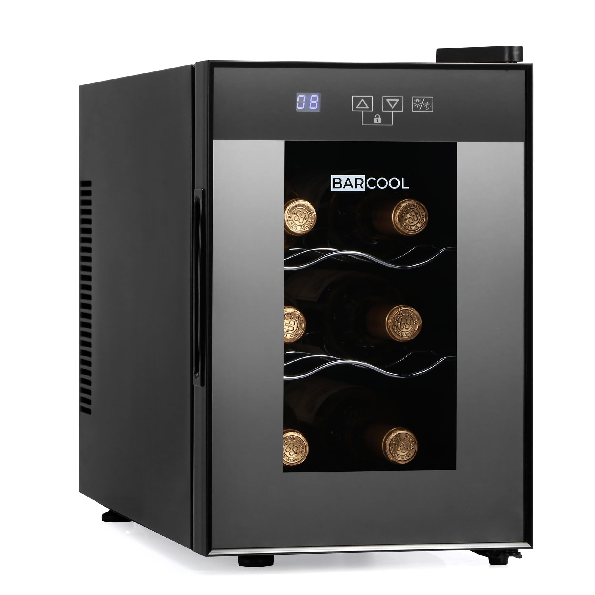 Barcool VINO8 – Table-Top Wine Fridge Black | 5-18°C | Wine Cooler | LED + Digital Display | Glass Door Drinks Cellar | Single-Zone (8 Bottle) — view 15