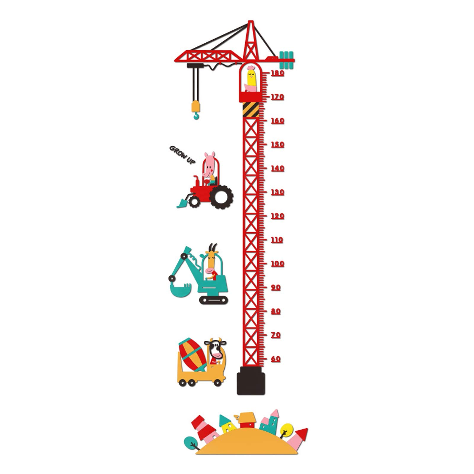 Medidor Niños Pared, 3D Pegatinas Infantiles Gráficos de Crecimiento para Bebé, Regla de Medición de Altura para Decoración Habitación (Color : Construction Works)