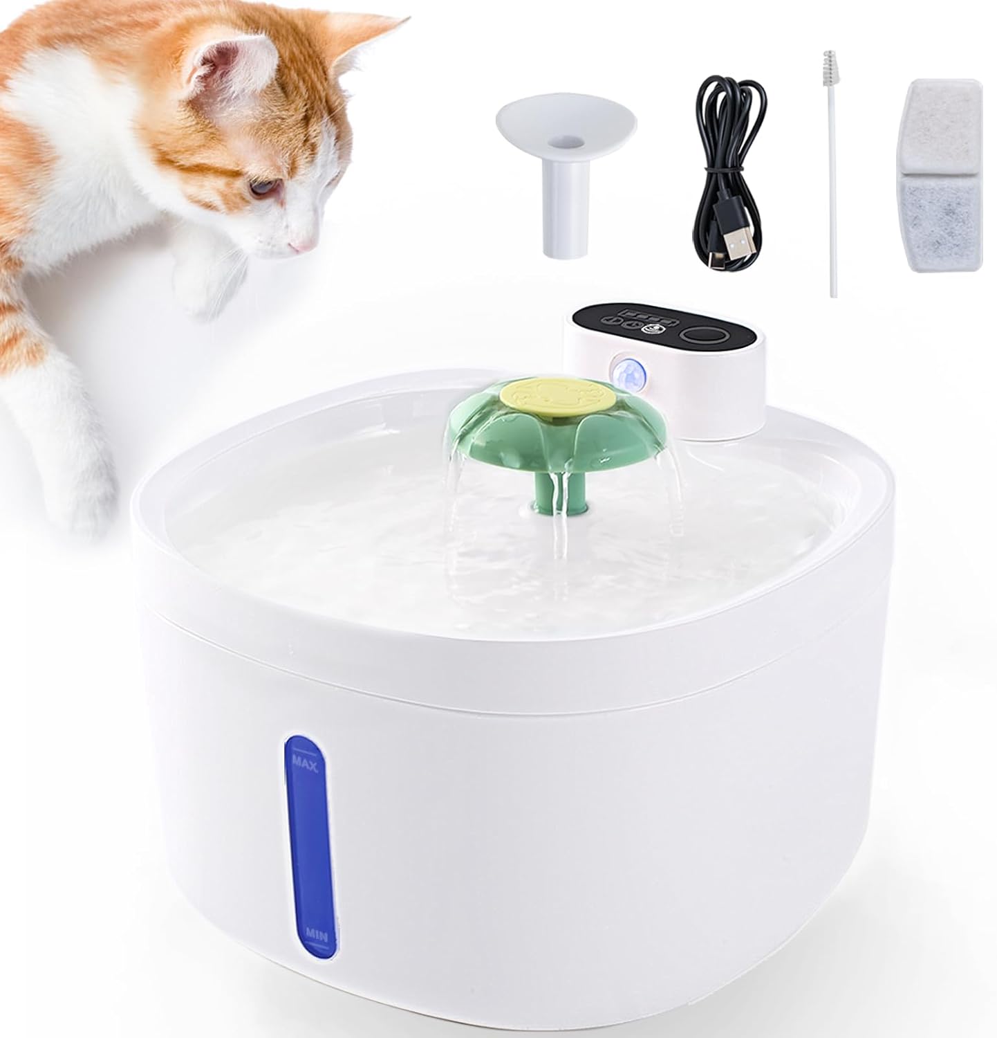 Cat Water Fountain Battery Operated, 2.6L/92oz Wireless Pet Water