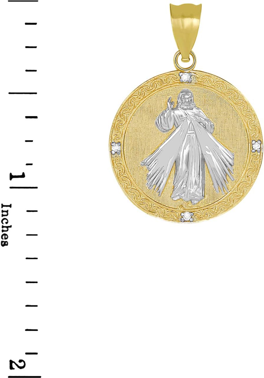 Catholic Religious Round Divine Mercy Of Jesus Medal Diamond Charm Pendant - Image 3