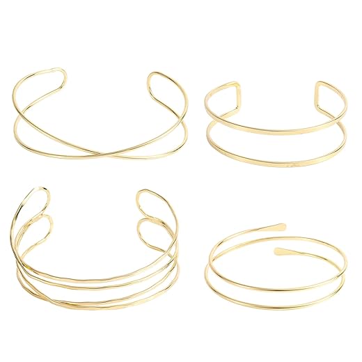 Conjunto de joias de 4 peças, pulseira dourada ajustável, minimalista, clássica, bobina, braço, acessórios para mulheres, festas, casamentos
