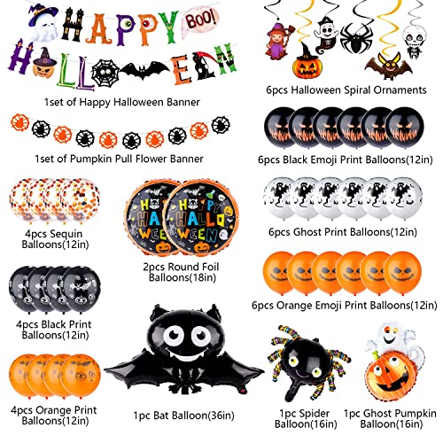 Bheadcat Halloween Party Balloons, 67 Pcs Halloween Balloons Decorations With Latex Balloons Pumpkin Ghost Spider Bat Aluminum Foil Balloon For Kids And Adult Halloween Theme Party #TOP1