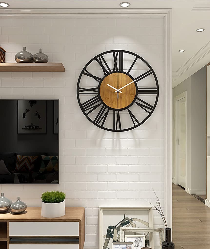 Grande horloge murale vintage 40 cm silencieuse chiffres romains intérieur