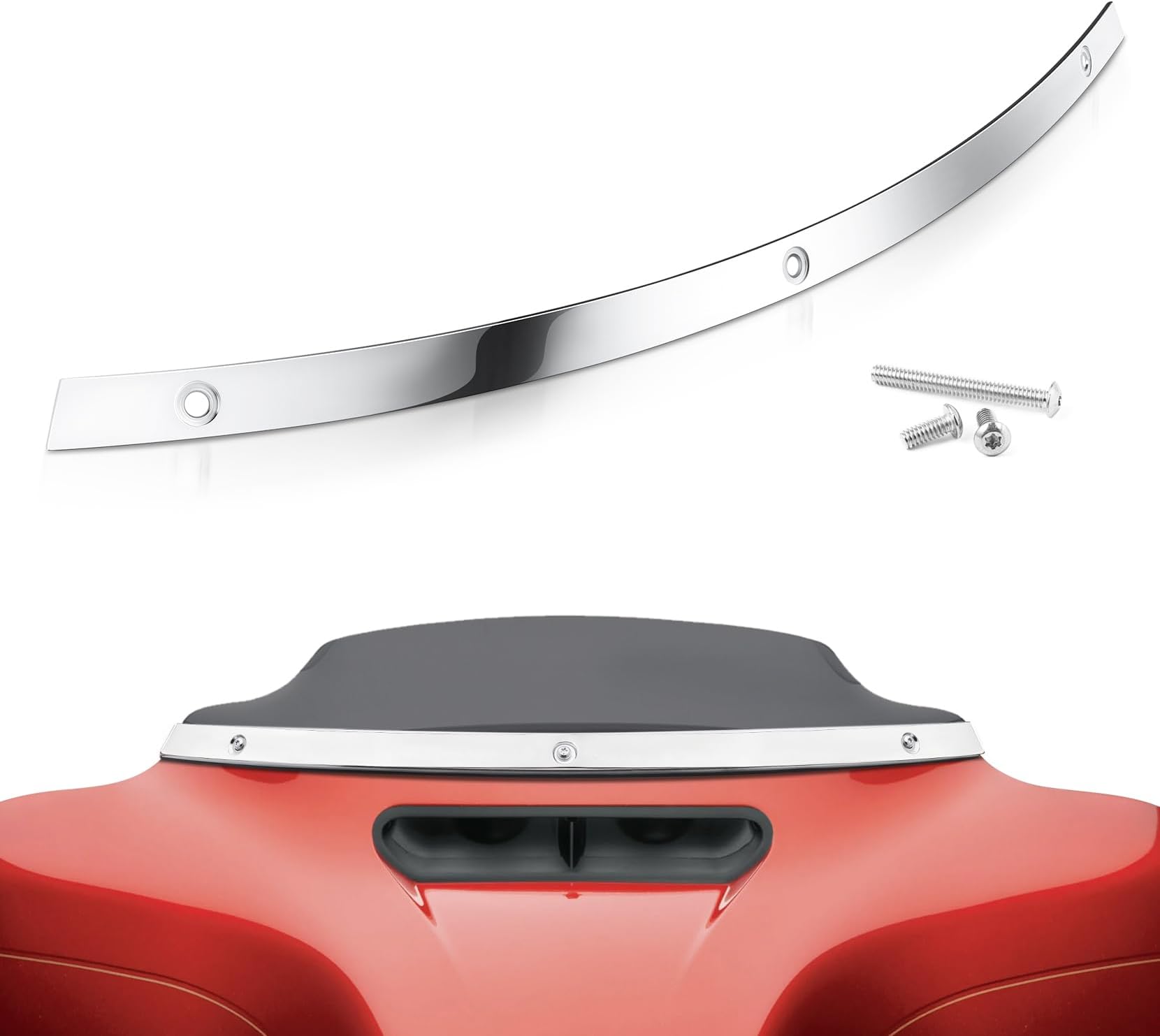 Polished Chrome Windshield Trim Stainless Windscreen Trim Batwing Motorcycle Windshield Trim Fit for Harley Davidson Touring Street Glide Electra Glide Ultra Limited Tri Glide 2014-2024