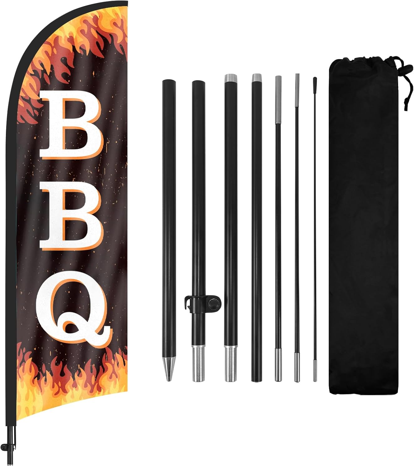 BBQ Advertising Swooper Flag, BBQ Feather Flags with Flag Pole and Ground Stake, 8FT Advertising Feather Banner Sign for BBQ Business
