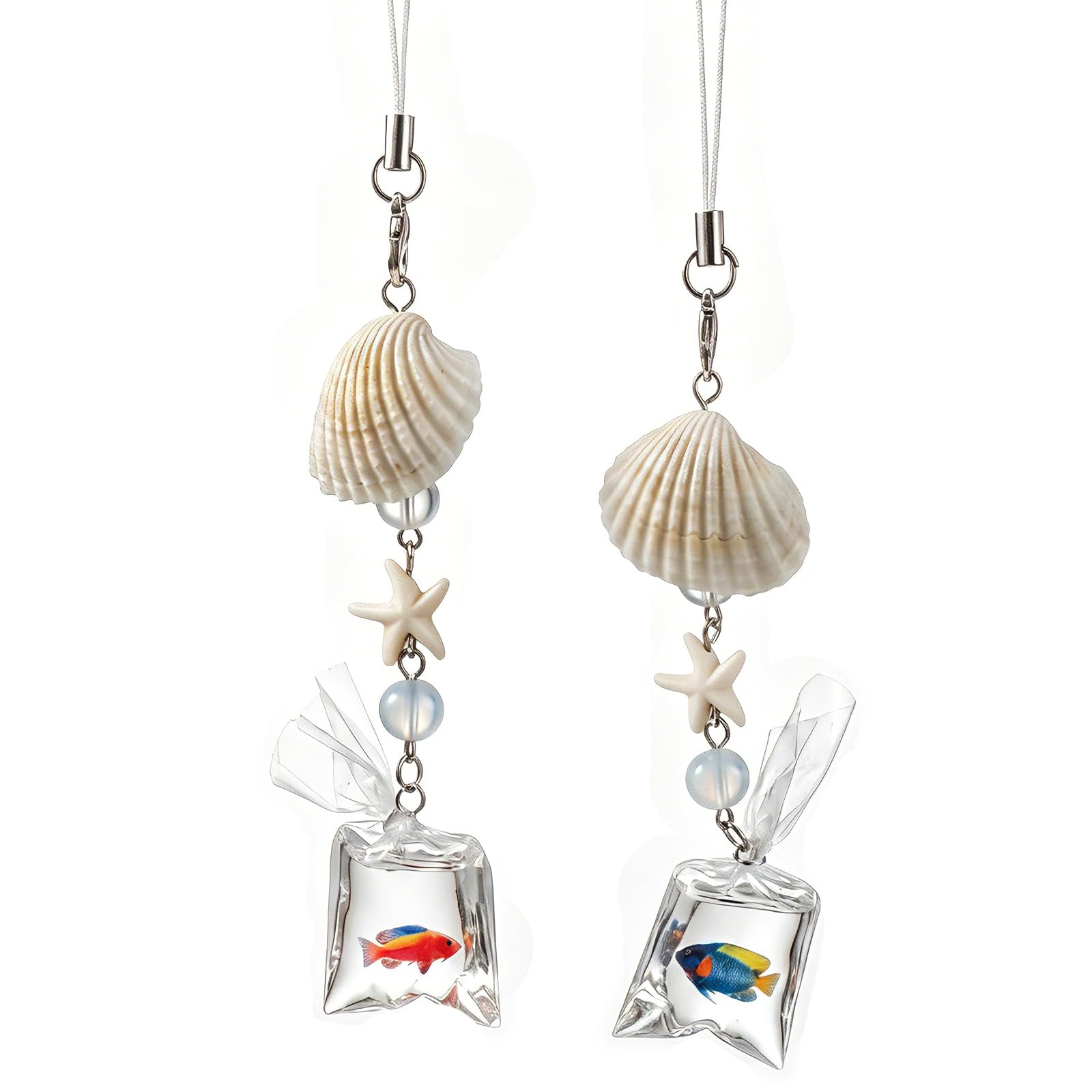 2-Piece Tropical Fish Phone Charms for Girls, Handmade Plastic Seashell Bag Charm and Ocean Keychain, Lightweight Phone Chain Accessories, Red and Blue-image-35