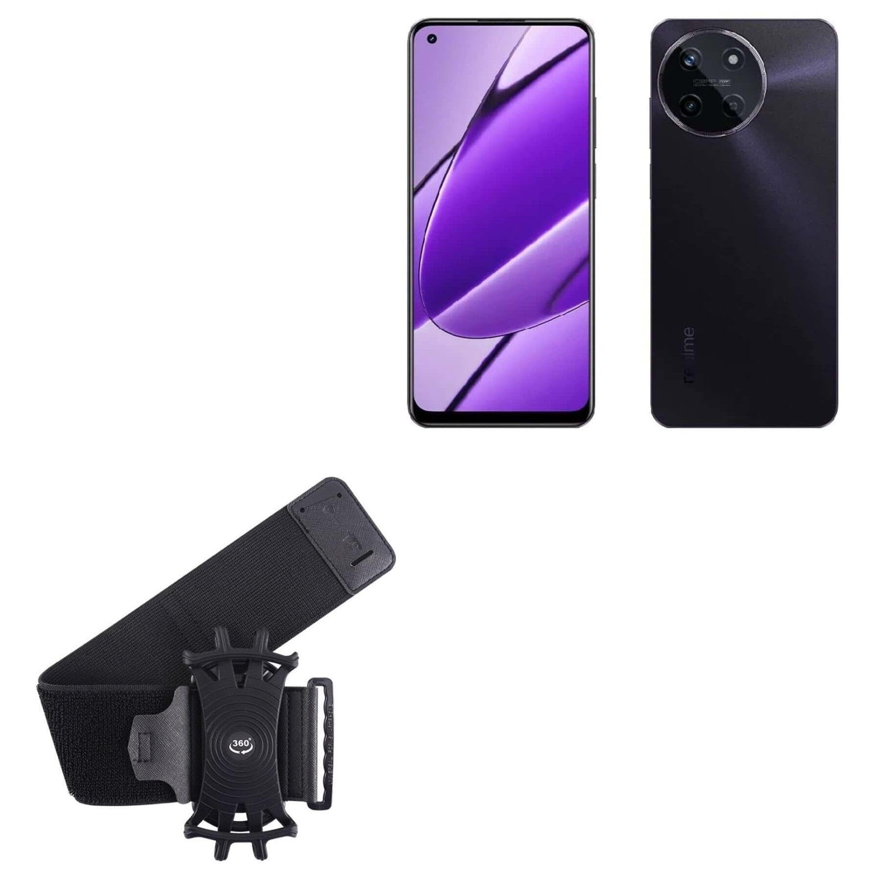 BoxWave Holster Compatible with Realme 11 4G - ActiveStretch Sport Armband, Adjustable Armband for Workout and Running - Jet Black