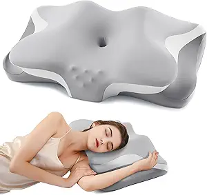 Cervical Neck Pillow for Pain Relief, Cooling Ergonomic Memory Foam Pillows for Sleeping with Luxury Breathable Pillowcase, Contour Orthopedic Neck Support Pillow for Side Back Stomach Sleepers-Grey