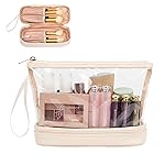 Ethereal Clear Makeup Bag, Cream Small Cosmetic Bag Travel Makeup Bag for Women TSA Approved Toiletry Bag Portable Makeup Pouch
