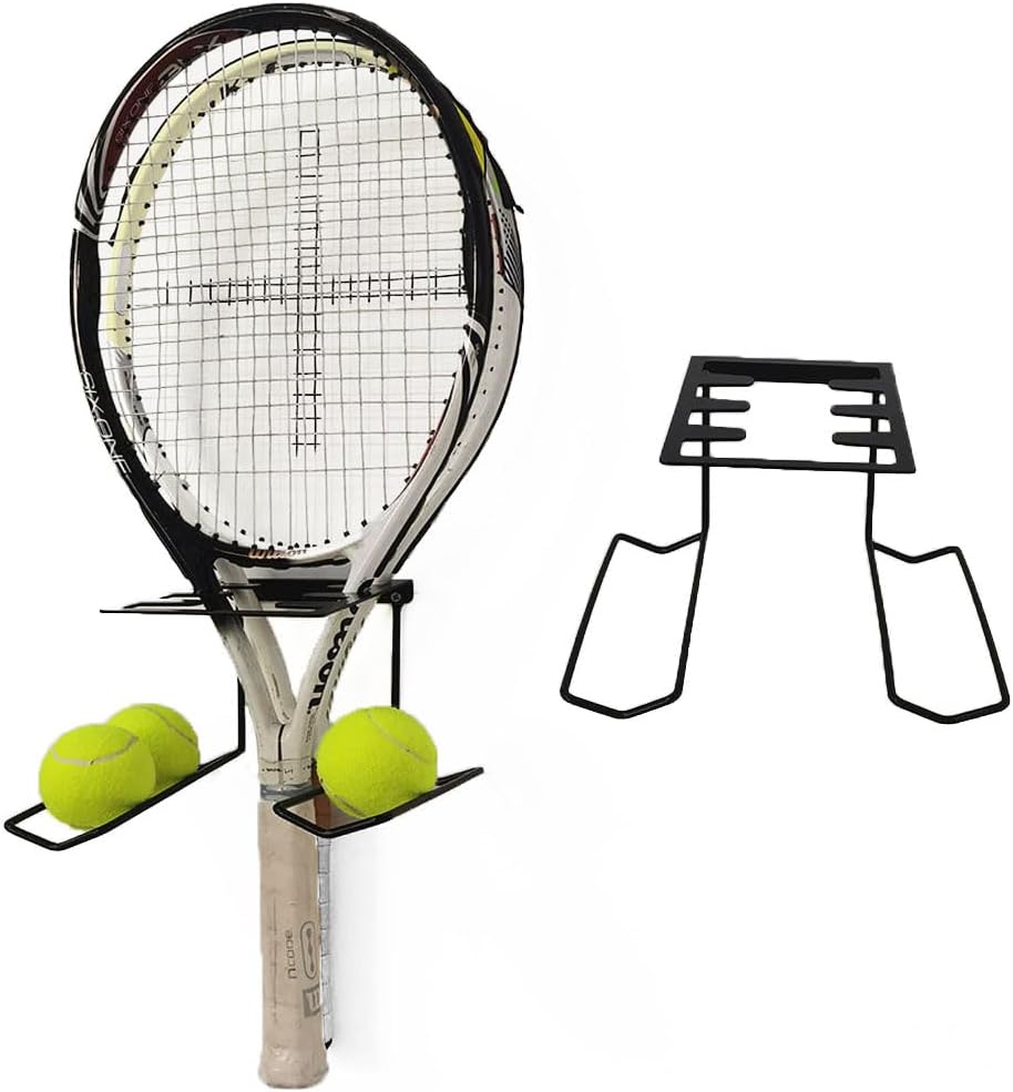 Hanging Metal Tennis Racquet and Tennis Ball Storage Rack, Wall Mounted Racket Holder Black Colour