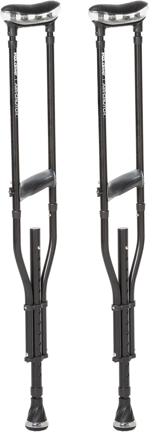 Air-Crutch Lightweight Walking Crutch, Adult Crutches for Walking with Comfortable Underarm Pads and Ergonomic Grips, Adjustable Height 4'7"-6'7", 300 lb Capacity, Black