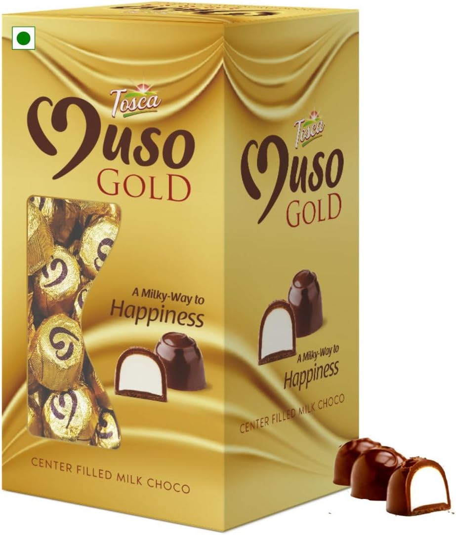 Tosca Muso Gold Chocolate - Gold Chocolate Truffles - Center Filled Milk Chocolates Box (60 pcs) 300gram