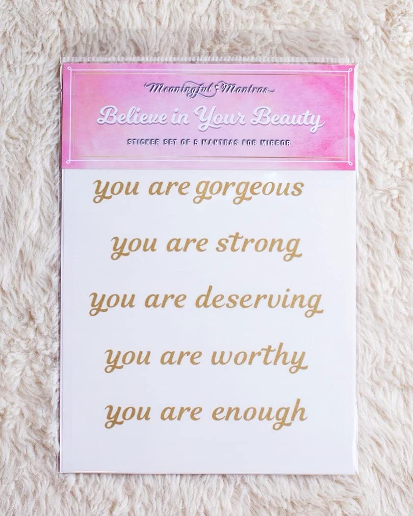 Meaningful Mantras Motivational Mirror Decals and Stickers for Bathroom, Kitchen, Bedroom Living Room Wall Decals Quotes Beauty Stickers (Believe in Your Beauty)