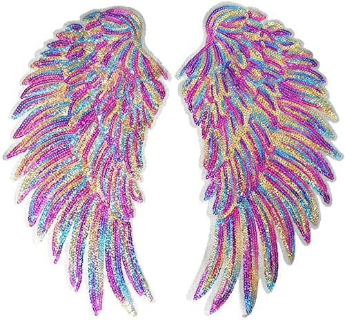 Huluth HULUTHPATCHES Wing Patches Iron On Or Sew On Sequin Patch Embroidered Badge Motif Applique Patch cover