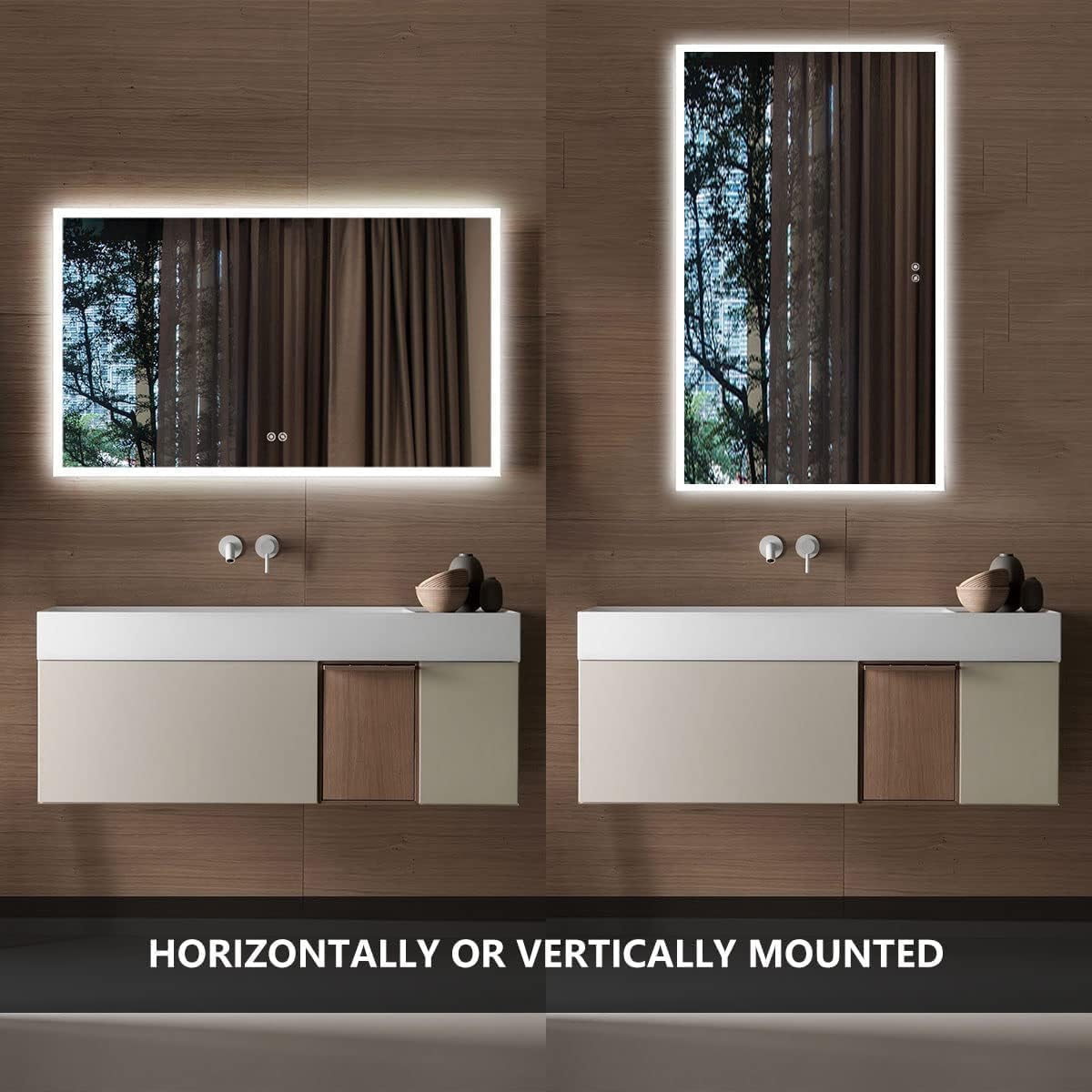 Wall Mounted Vanity Makeup Mirror,Rectangle Bathroom Mirror with Light, Touch Button, Anti-Fog, Dimmable, Vertical and Horizontal Mount, LED Illuminated Vanity Mirrors, 40 x 24 in E-CK010-4024-TS