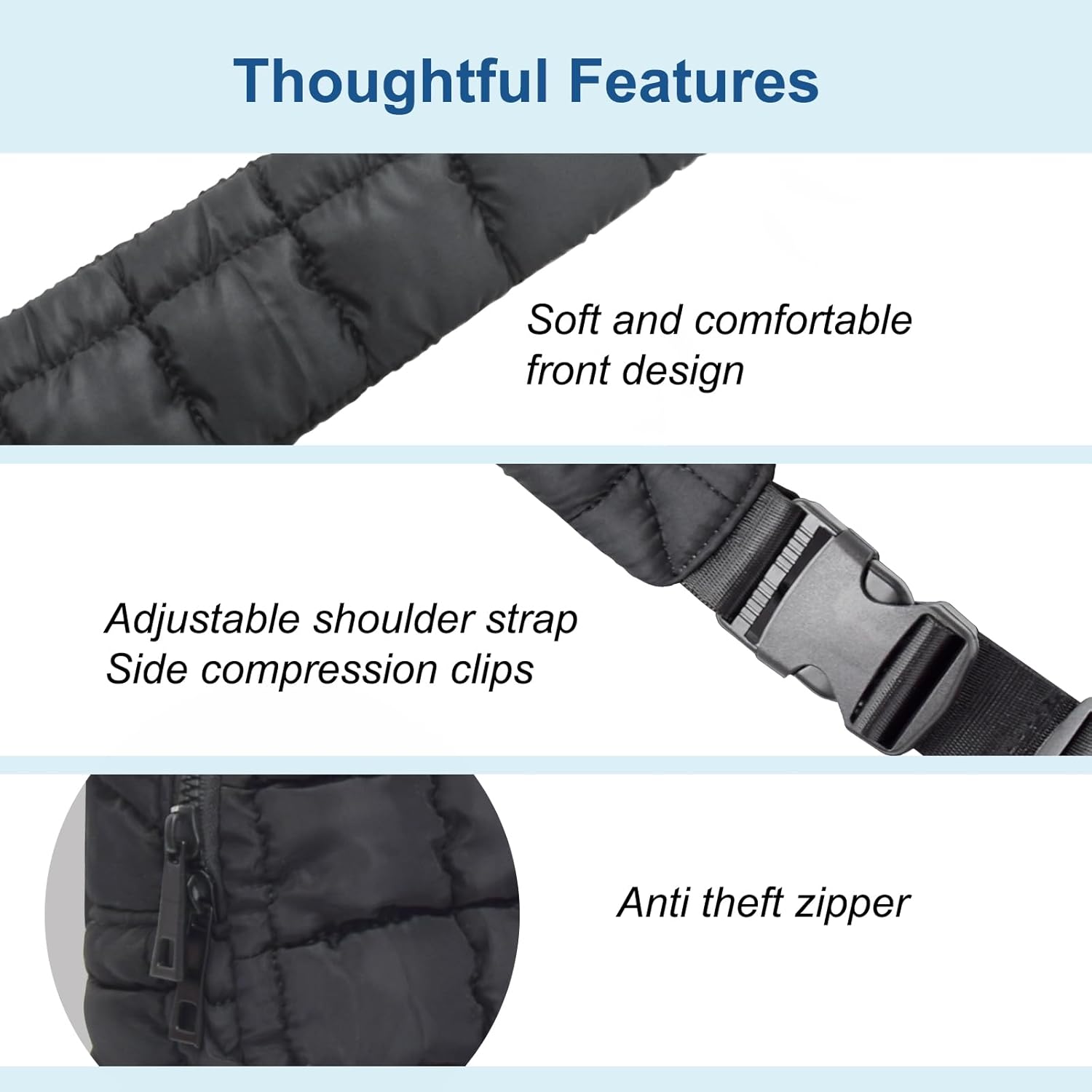 Puffer Tote Bag for Women, Quilted Mini Chest Bag, Lightweight Travel Trip Bag (Black)