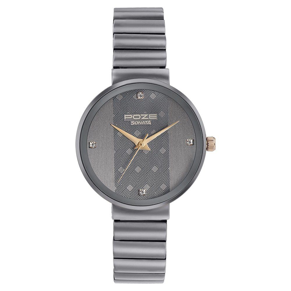Sonata Poze Quartz Analog Grey Dial Metal Strap Watch for Women-SP80004QM01 (B0CT5K8FGN) Amazon Price History, Amazon Price Tracker