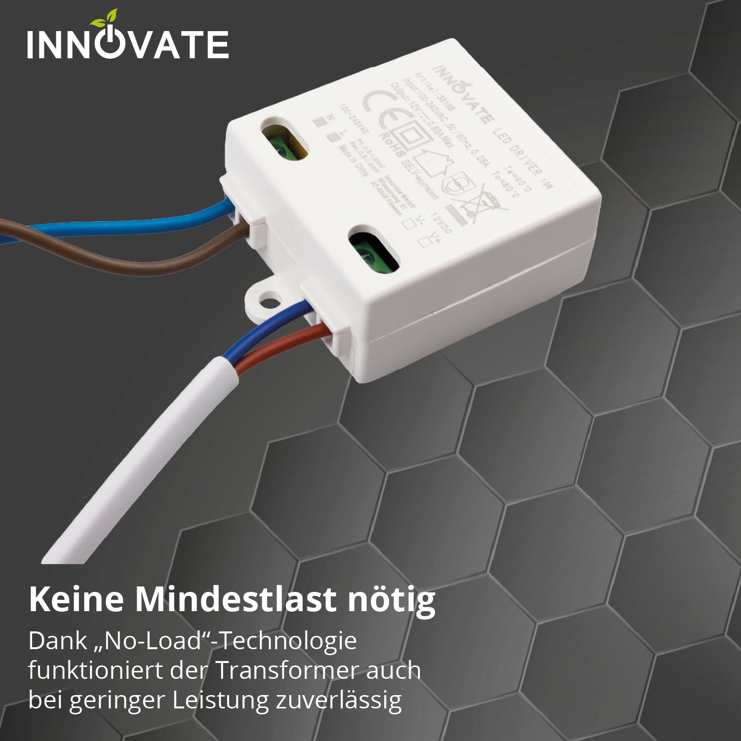 Innovate® led transformator, mini, 12V/DC, 0-10W, Mini-transformator, 12V voeding, led-driver, DC-driver, zeer klein en plat, geen minimale belasting nodig, 4 stuks