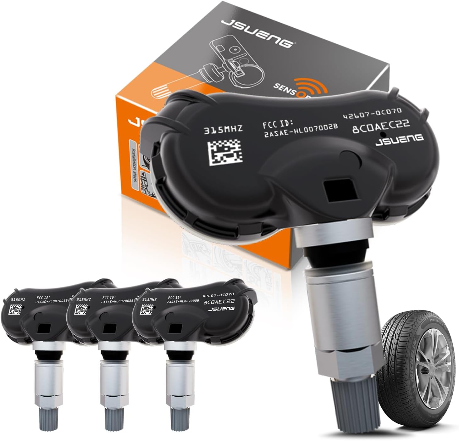 Jsueng 4PCS Pre-Programmed TPMS Sensor Tire Pressure Monitoring Sensor Toyota, Sequoia 08-17, Sienna 06-20, Tundra 06-17, 315Mhz