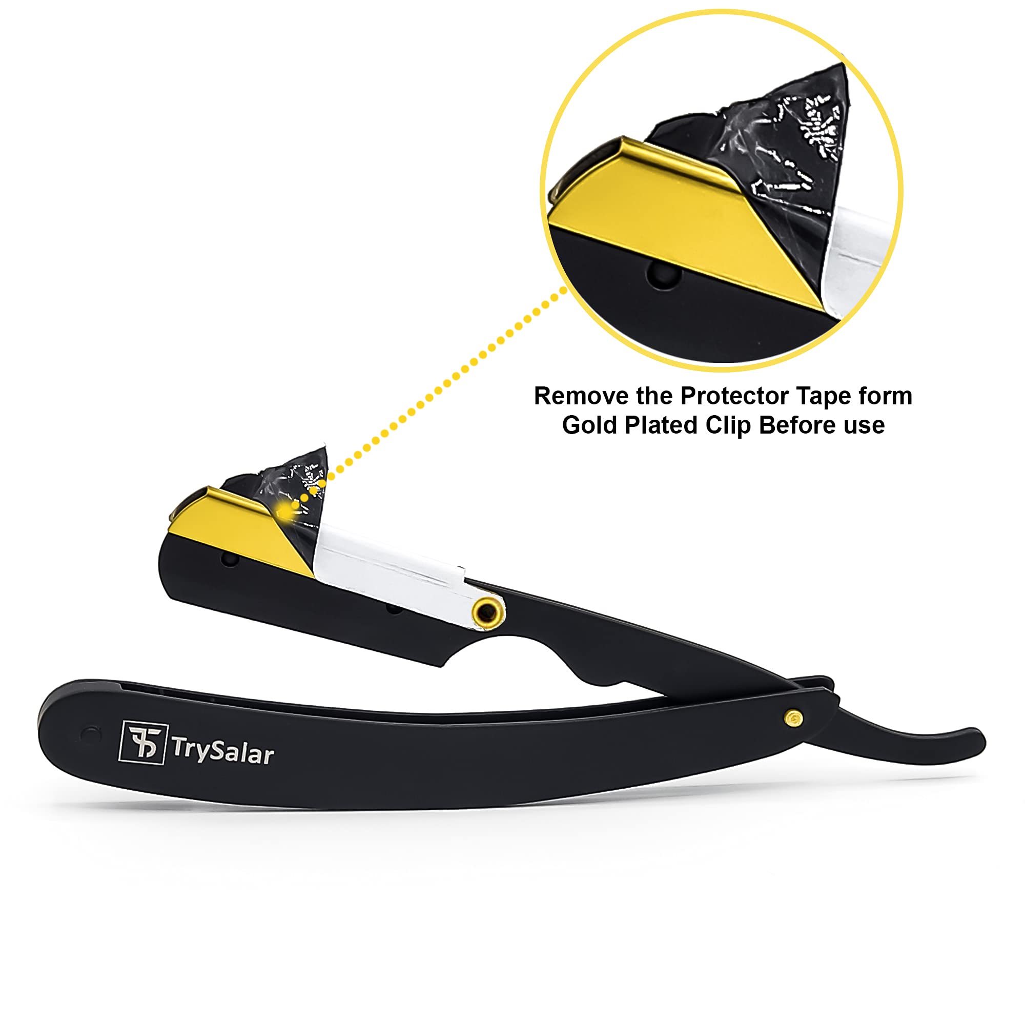 Professional Barber Straight Edge Razor with 10-Pack Blades, 100% Stainless Steel