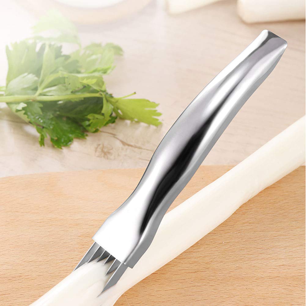 Shred Silk the Knife, Green Onion , Stainless Steel Onion Cutter Scallion Slicer Garlic Cutter Onion Blossom Cutter with Curved Handle Design for Restaurant Kitchen Gadget
