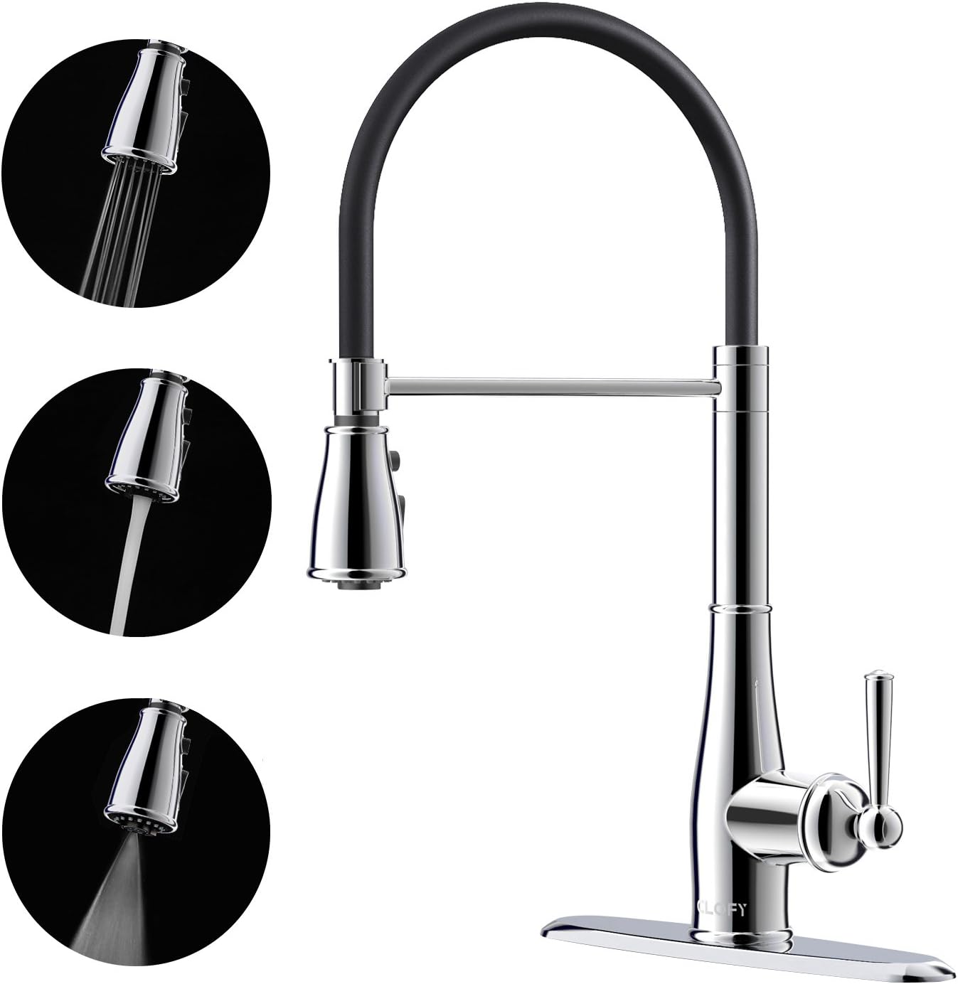 CLOFY Zinc Alloy Kitchen Tap, Pull Down Kitchen Sink Mixer Tap, 360 Degree Rotation Single Holder Pull Out Sprayer Kitchen Sink Tap, Sink Faucet in Chrome